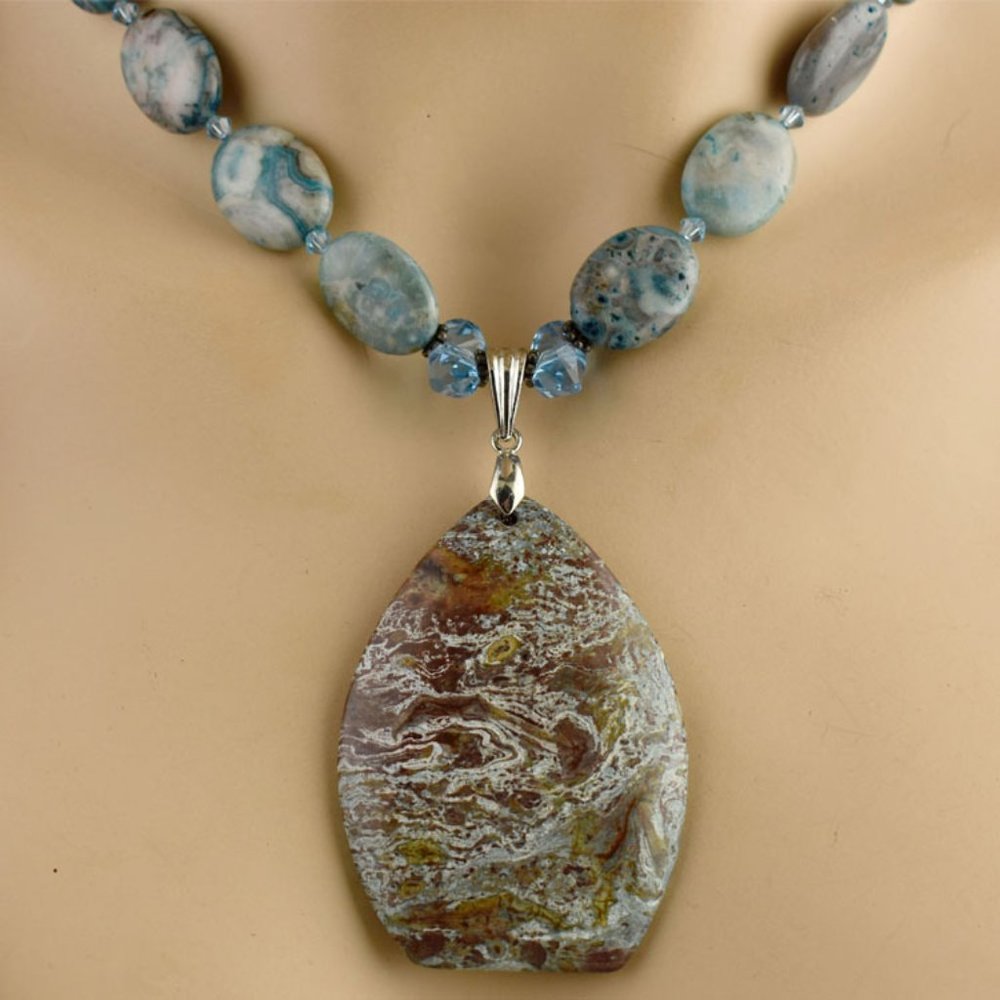 Blue Crazy Lace Agate & Crystal Necklace Set - Picture 4 of 4